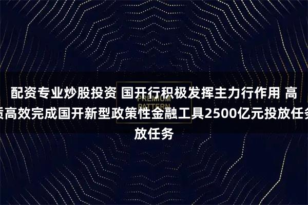 配资专业炒股投资 国开行积极发挥主力行作用 高质高效完成国开新型政策性金融工具2500亿元投放任务